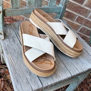 Sam Edelman Women’s 10M Cream Cross-Band Korina Platform Espadrille Sandals